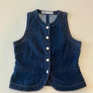 Zara Dark Blue Denim Vest with Buttons
